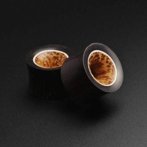 Areng Wood Double Flare Tunnel With Coconut Wood & Bone Halo Inlay