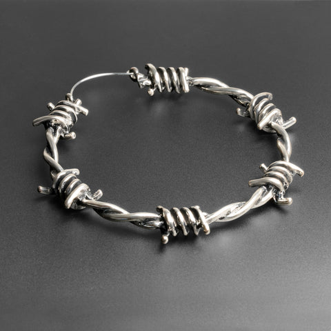 Barbed Wire Antique Silver Plug Hoops