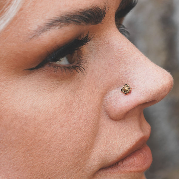 Nose Bone Stud Jewelry Avalanche 20G Solid 14K Yellow Gold 6-stone