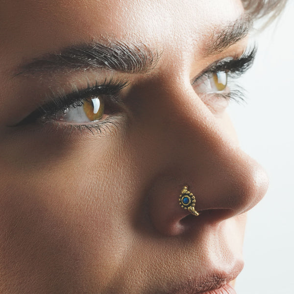 Beaded Synth Blue Opal Brass Seamless Nose Ring - Main Image