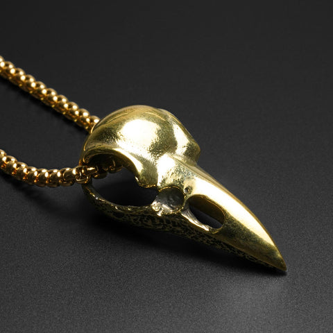 Bird Skull Brass Pendant With 18k Gold Box Chain