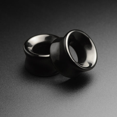 Black Onyx Double Flare Concave Stone Tunnel