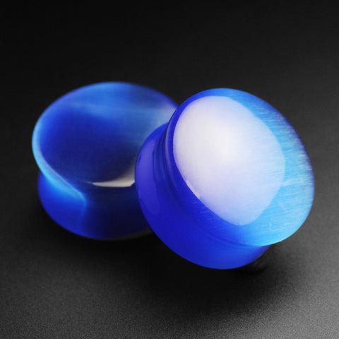 Blue Cat's Eye Glass Double Flare Convex Plug