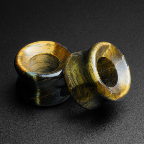 Blue Tiger's Eye Double Flare Concave Stone Tunnel