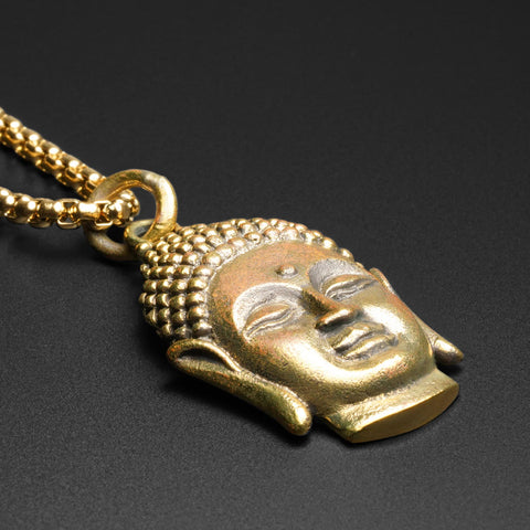 Buddha Head Brass Pendant With 18k Gold Box Chain