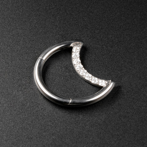 Crescent Bejewelled Titanium Hinged Segment Daith Earring