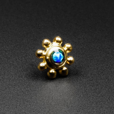 Dot Flower Synth Blue Opal 18k Gold Plated Threadless Top