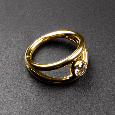 Double Hoop Single Jewel Gold PVD Titanium Hinged Segment Ring
