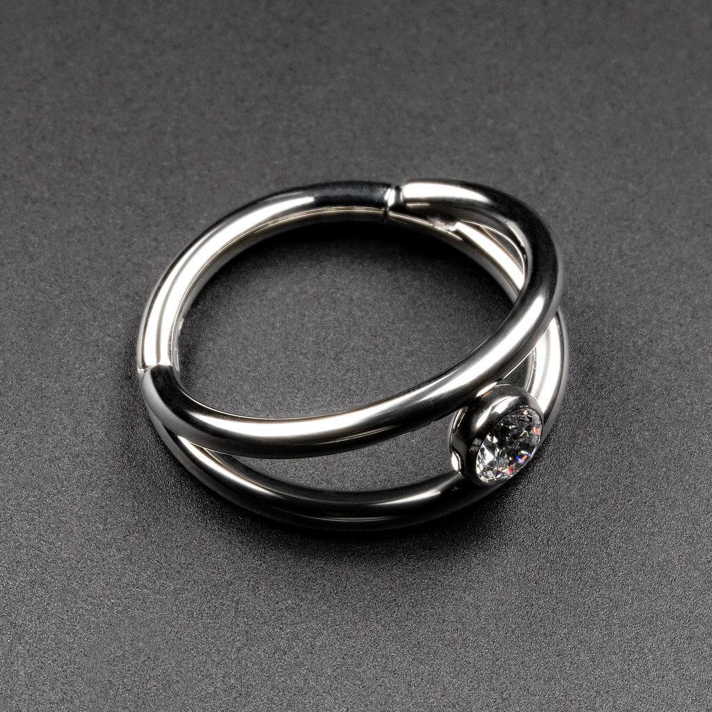 Double Hoop Single Jewel Titanium Hinged Segment Ring