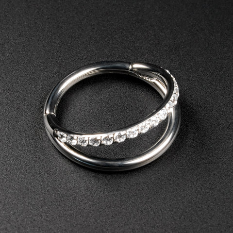 Double Hoop Single Jewelled Titanium Hinged Segment Ring