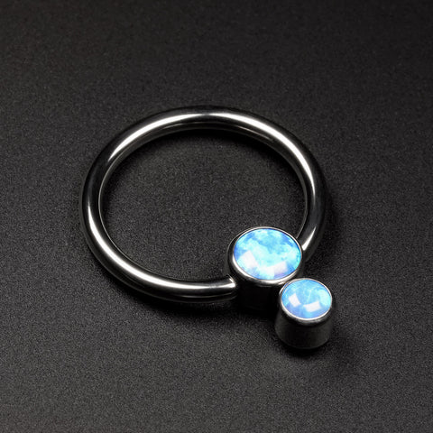 Double Pacific Blue Synth Opal Titanium BCR Ball Close Ring