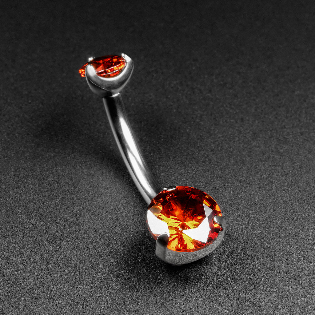 Double Red Jewelled Internally Threaded Titanium Belly Bar