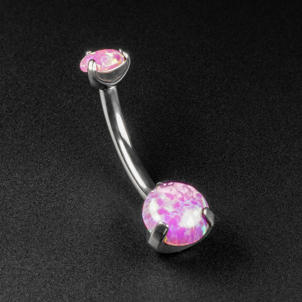 Double Rose Pink Synth Opal Internally Threaded Titanium Belly Bar