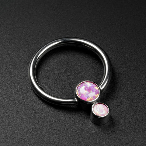 Double Rose Pink Synth Opal Titanium BCR Ball Close Ring