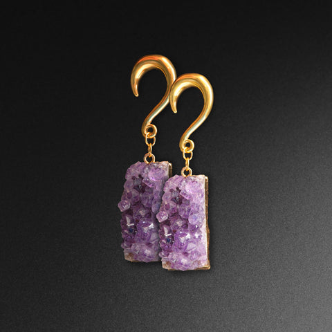 Druzy Amethyst & Gold PVD Surgical Steel Ear Weight