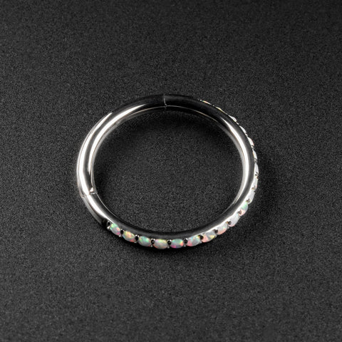Edged Fire & Snow Synth Opal Titanium Hinged Segment Ring