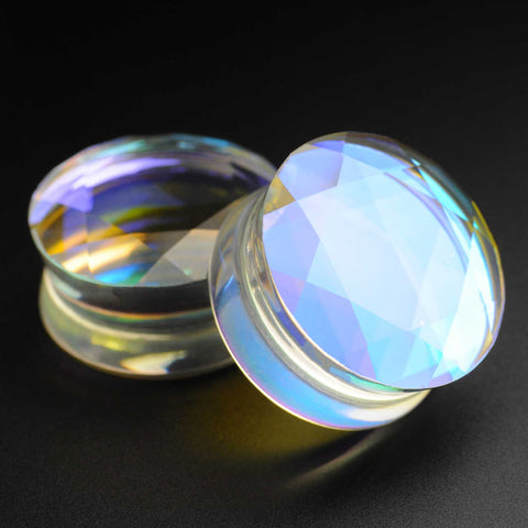 Faceted Aurora Glass Double Flare Plug
