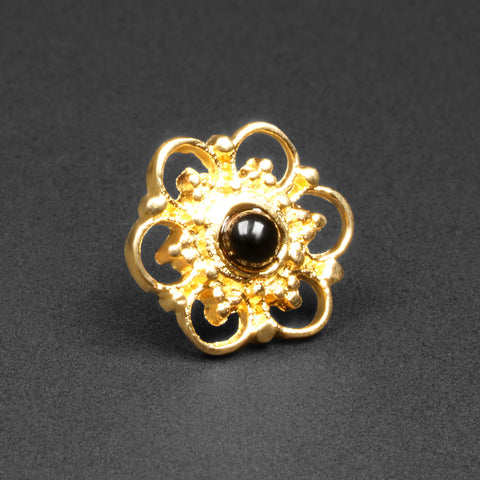Flower with Onyx Stone 18k Gold Plated Threadless Top