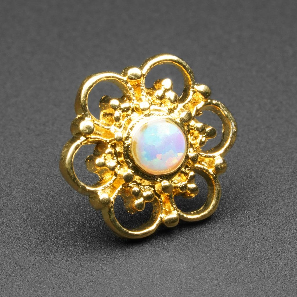 Flower With Synthetic Opal 18k Gold Plated Threadless Top