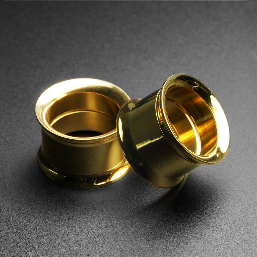 Gold PVD Double Flare Screw Fit Tunnel (Internally Threaded)