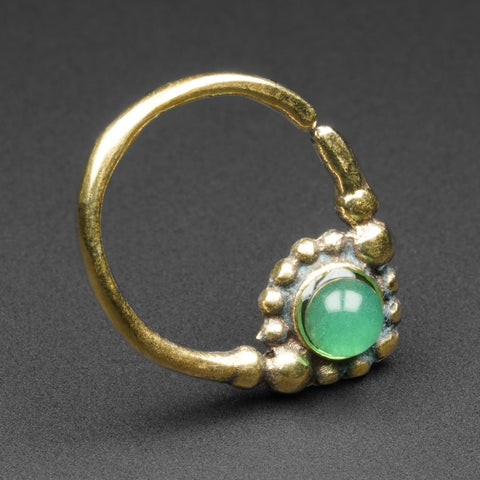 Green Jade & Brass Seamless Ring