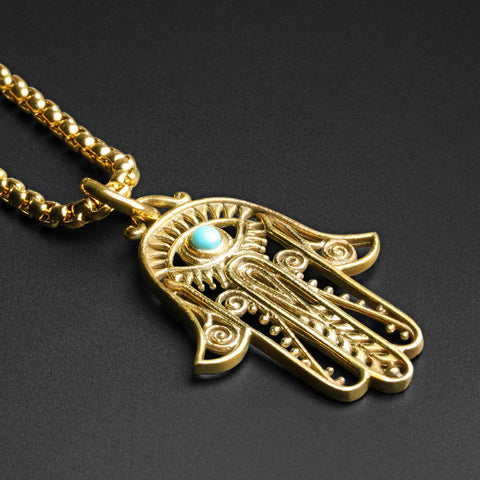 Hand Of Fatima Brass Pendant With 18k Gold Box Chain