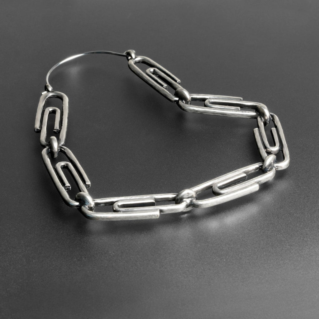 Heart Paperclip Antique Silver Plug Hoops