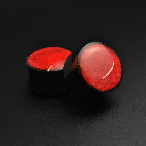 Horn Double Flare Plug With Red Coral Inlay