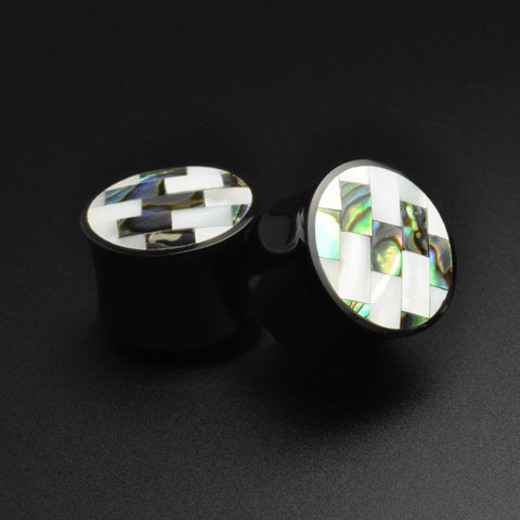 Horn Double Flare Plug With Shell Mosaic Inlay
