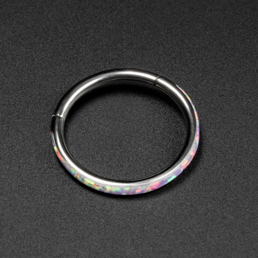 Inlaid Flash Lavender Synth Opal Titanium Hinged Segment Ring
