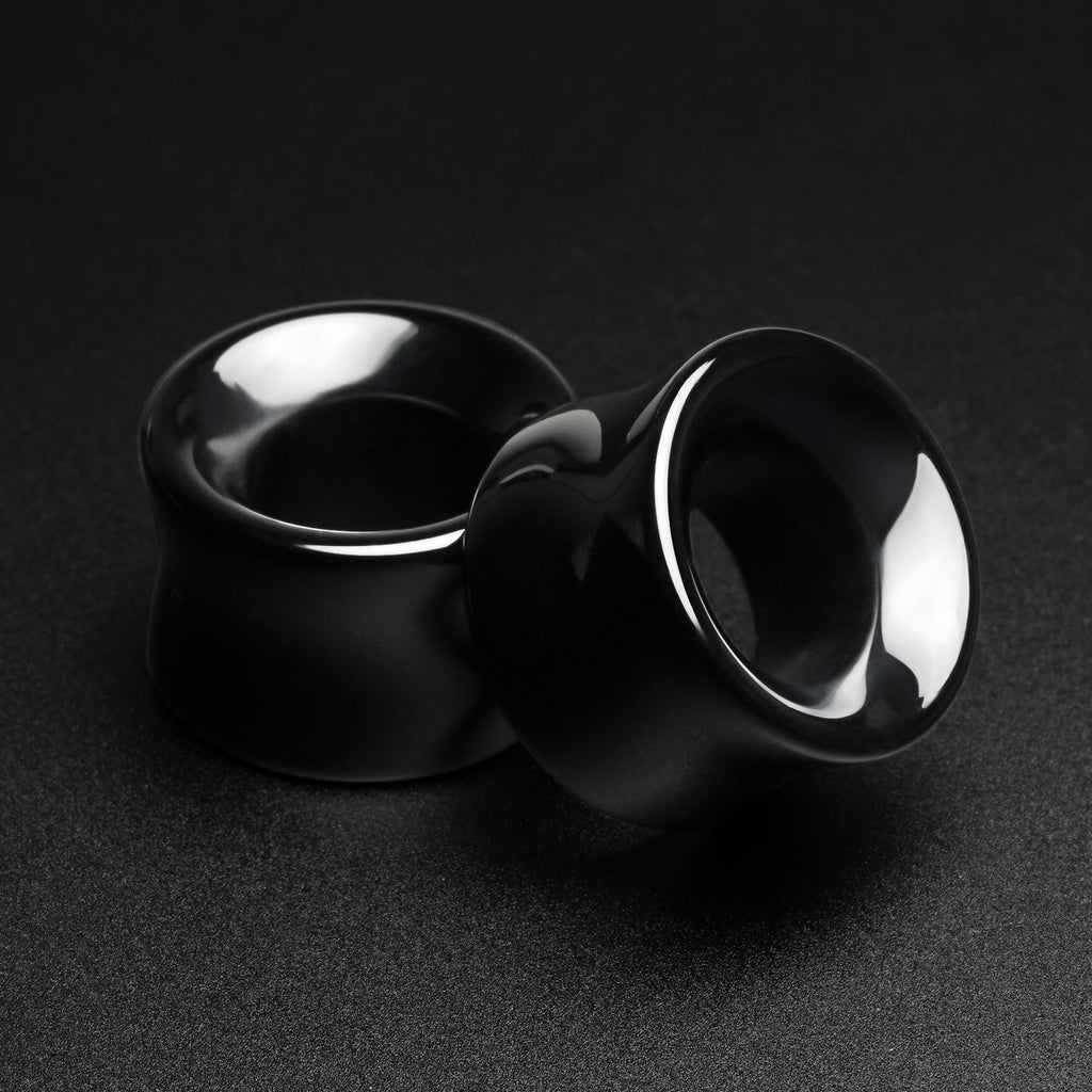 Jet Black Glass Double Flare Concave Tunnel