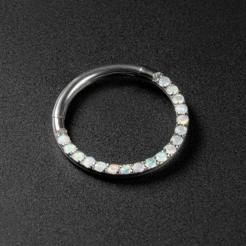 Multi Fire & Snow Synth Opal Titanium Hinged Segment Ring