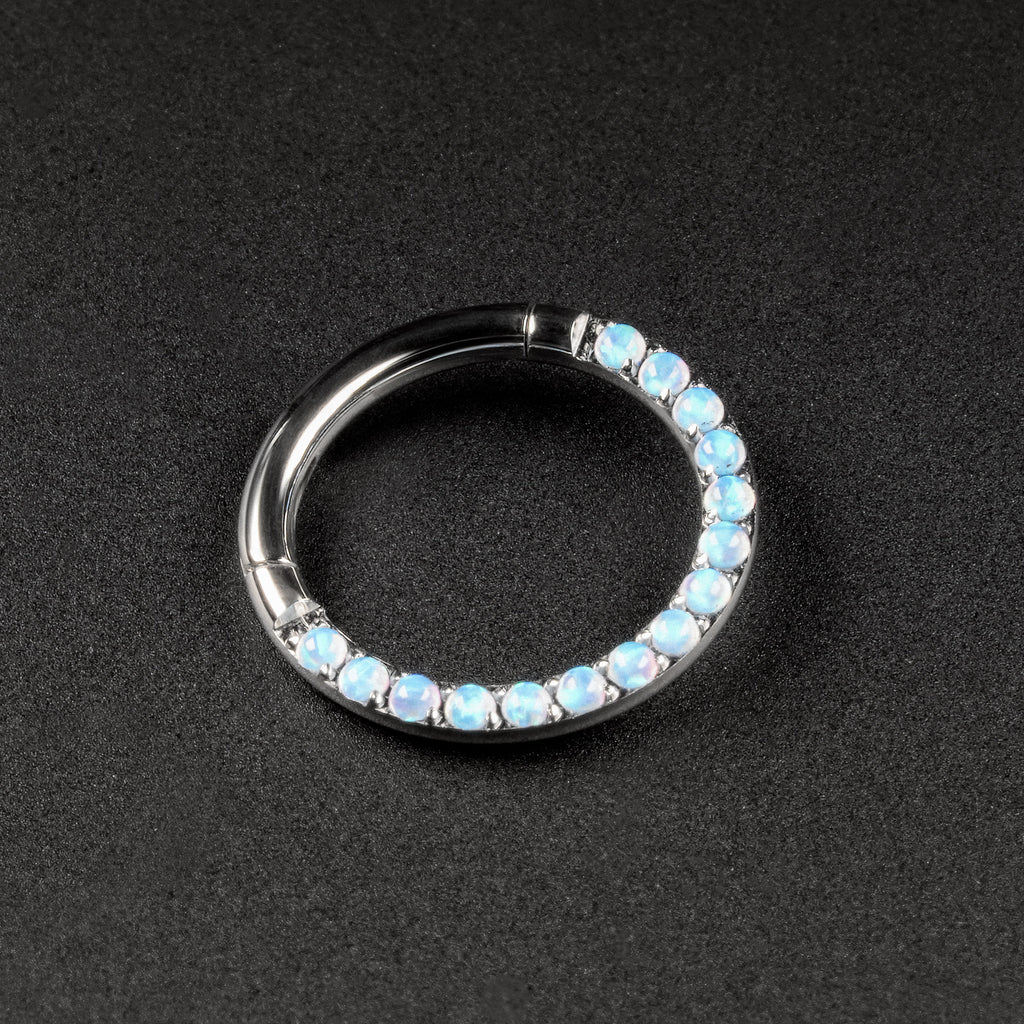 Multi Pacific Blue Synth Opal Titanium Hinged Segment Ring