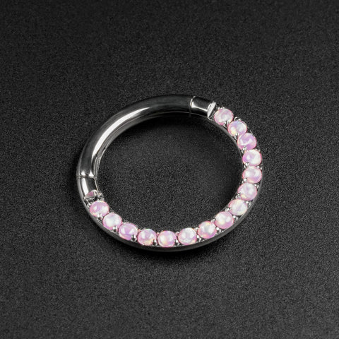 Multi Rose Pink Synth Opal Titanium Hinged Segment Ring