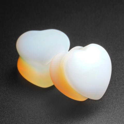 Opalite Heart Shaped Double Flare Stone Plug