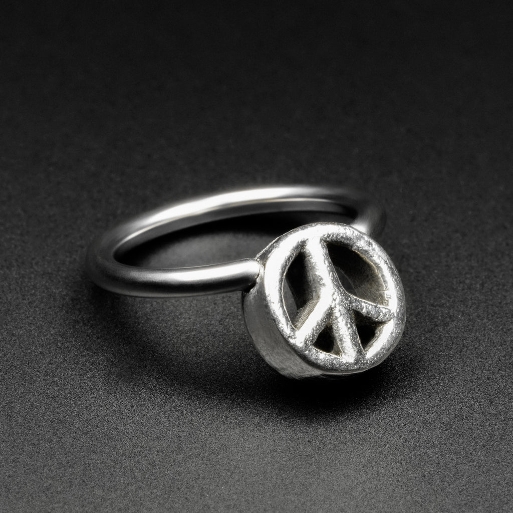 Peace Sign White Brass & Surgical Steel BCR Ball Closure Ring