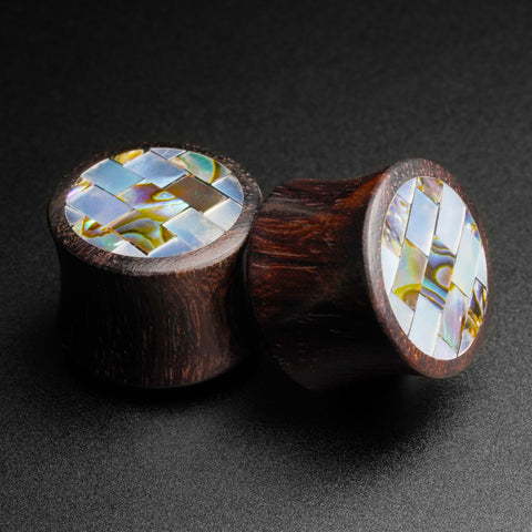 Sono Wood Double Flare Plug With Abalone Shell & MOP Mosaic Inlay