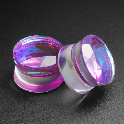 Purple Faceted Aurora Glass Double Flare Plug