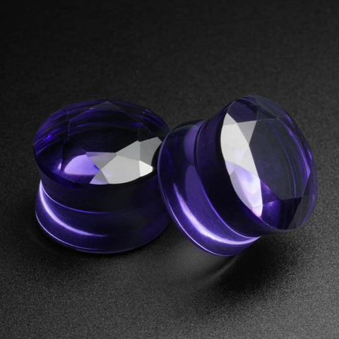 Faceted Purple Glass Double Flare Plug