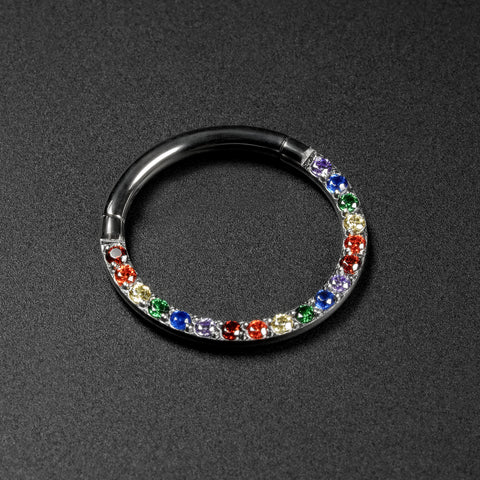 Rainbow Bejewelled Titanium Hinged Segment Ring