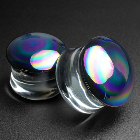 Rainbow Oil Slick Glass Double Flare Plug