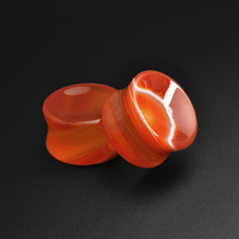 Red Striped Agate Double Flare Concave Stone Plug
