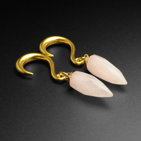 Rose Quartz Faceted Pendant With Gold PVD Hook Mini Ear Weight