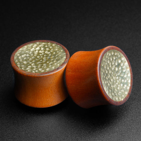 Saba Wood Double Flare Plug With Hammered Brass Concave Disc Inlay