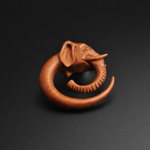 Saba Wood Spiral With Elephant Head Carving