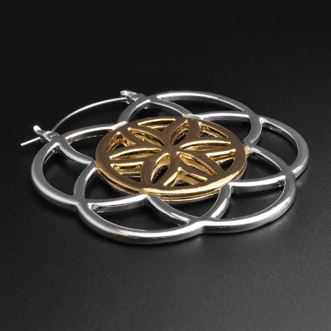Seed Of Life Silver & Gold Plug Hoops