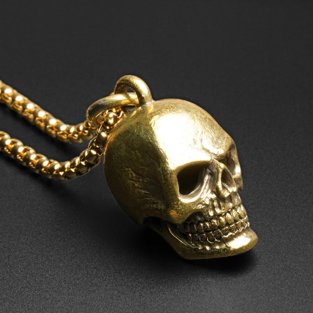 Skull Brass Pendant With 18k Gold Box Chain