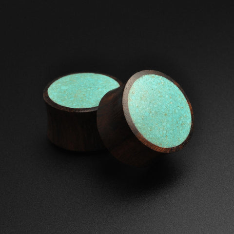 Sono Wood Double Flare Plug With Crushed Turquoise Inlay