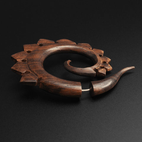 Sono Wood Fake Gauge Spiral With Dragons Tail Carving