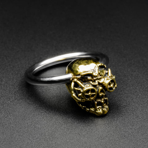 Steampunk Skull Brass & Surgical Steel BCR Ball Closure Ring
